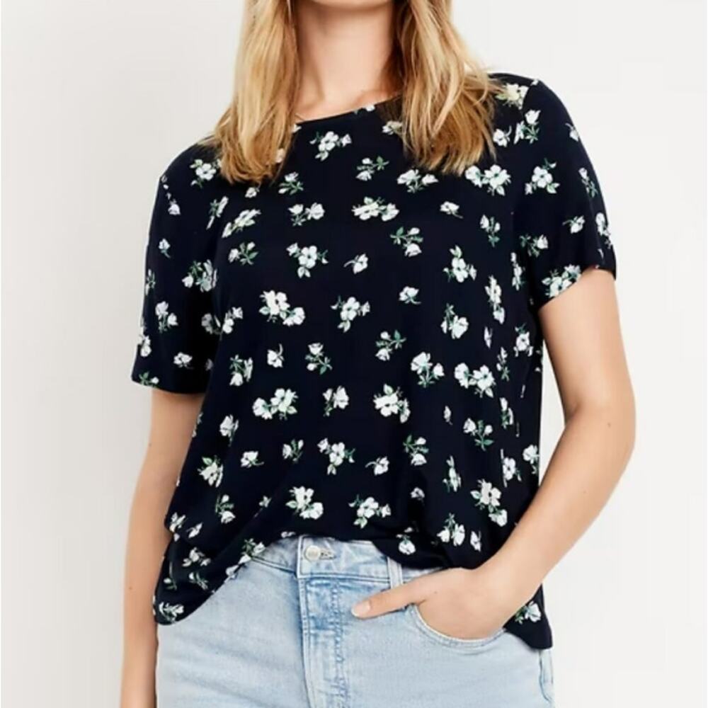Old Navy Womens XXL Plus Size Navy Blue Luxe Floral Short Sleeve T Shirt Top